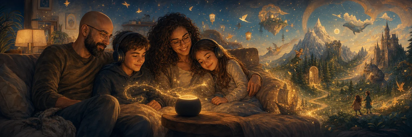 The family imagining magical adventures together as ideas, stories, and technology come together.