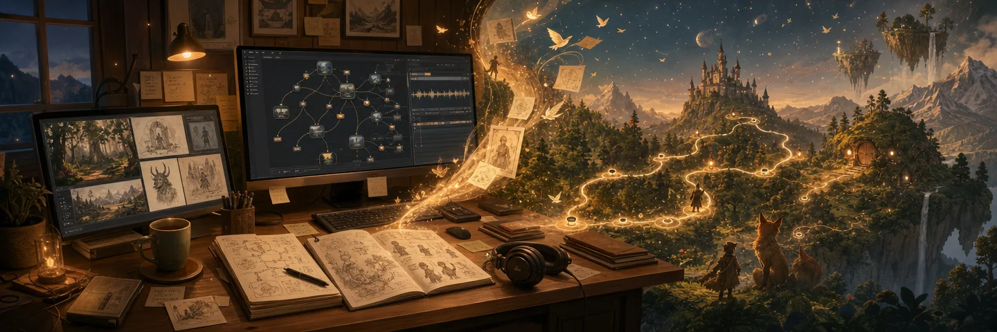 A story taking shape as imagination, thoughtful writing, artwork, narration, and technology come together.